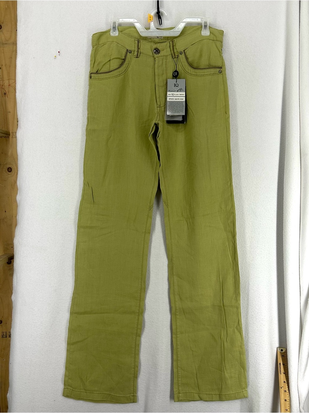 Y2K IQ Linen Blend Straight Leg Pants Women’s 12 Olive Green NWT